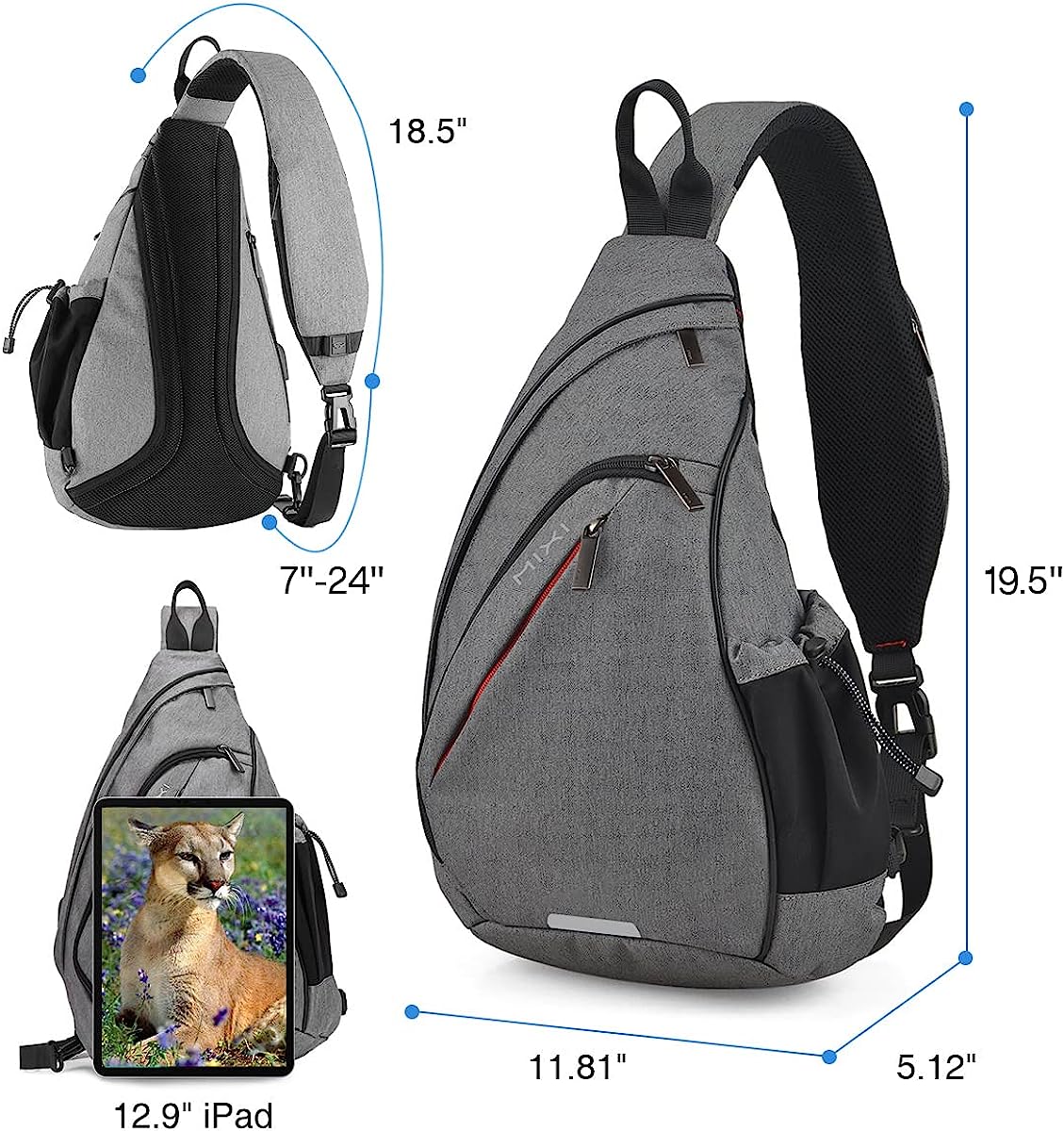 Hanke Sling Bag Men Backpack Unisex One Shoulder Bag Hiking Travel Backpack Crossbody with USB Port Versatile Casual Daypack - Image 3